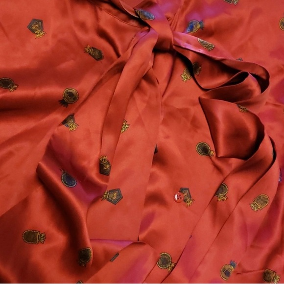 VTG Ellen Tracy 100% silk red pussy bow blouse 8 - Picture 2 of 2